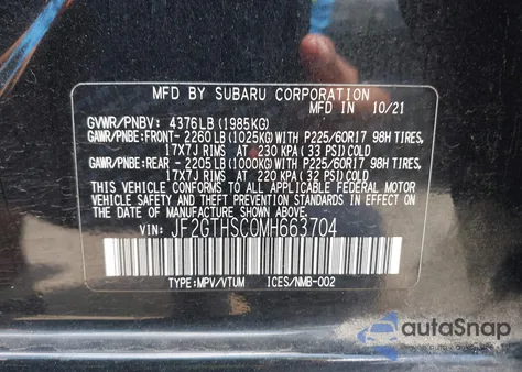 2021 Subaru Crosstrek Sport z USA, uszkodzony, nr VIN JF2GTHSC0MH663704